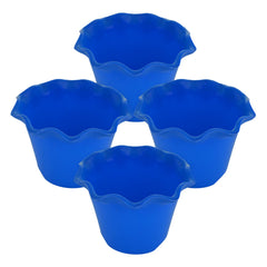 Kuber Industries Blossom Flower Pot|Durable Plastic Flower Pot|Gamla with Drain Holes for Home Décor|Balcony|Garden|8 Inch|Pack of 4 (Blue)