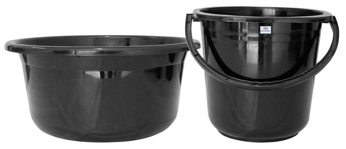 Heart Home 2 Pieces Unbreakable Virgin Plastic Multipurpose Bucket & Tub Set (Black) (HS39HEARTH023119)