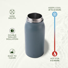 Homestic Water Bottle | Vacuum Insulated Travel Bottle | Hot & Cold Water Bottle | Sipper Lid & Handle Water Bottle | 1000 ML | HH-22111B | Blue