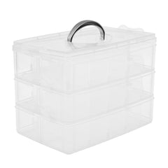 Kuber Industries Beads Storage Box|Plastic Detachable 3-Tier Box Organizer|30 Grid Storage Organizer for Glitters|Thread Reels|Medicine Pills (Transparent)