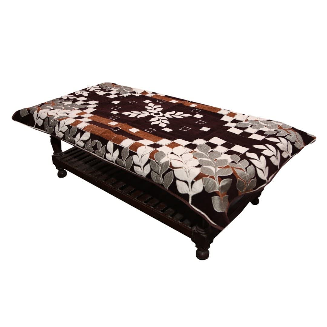 Kuber Industries Flower Design Velvet 4 Seater Centre Table Cover - Cream (CLOUDBED136)