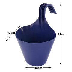 Heart Home Hanging Flower Pot|Single Hook Plant Container|Durable Plastic Glossy Finish Pots for Home|Balcony|Garden|9 Inch|Pack of 3 (Multicolor)