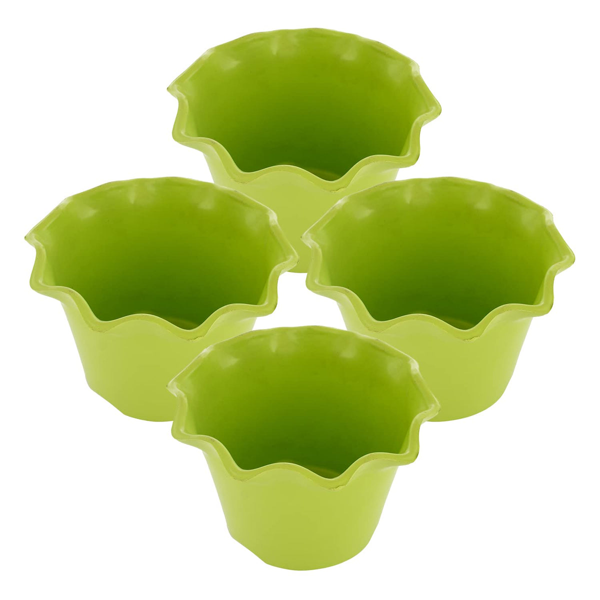 Kuber Industries Blossom Flower Pot|Durable Plastic Flower Pots|Planters for Home Décor|Garden|Living Room|Balcony|Pack of 4 (Green)