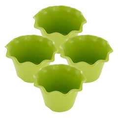 Kuber Industries Blossom Flower Pot|Durable Plastic Flower Pots|Planters for Home Décor|Garden|Living Room|Balcony|Pack of 4 (Green)