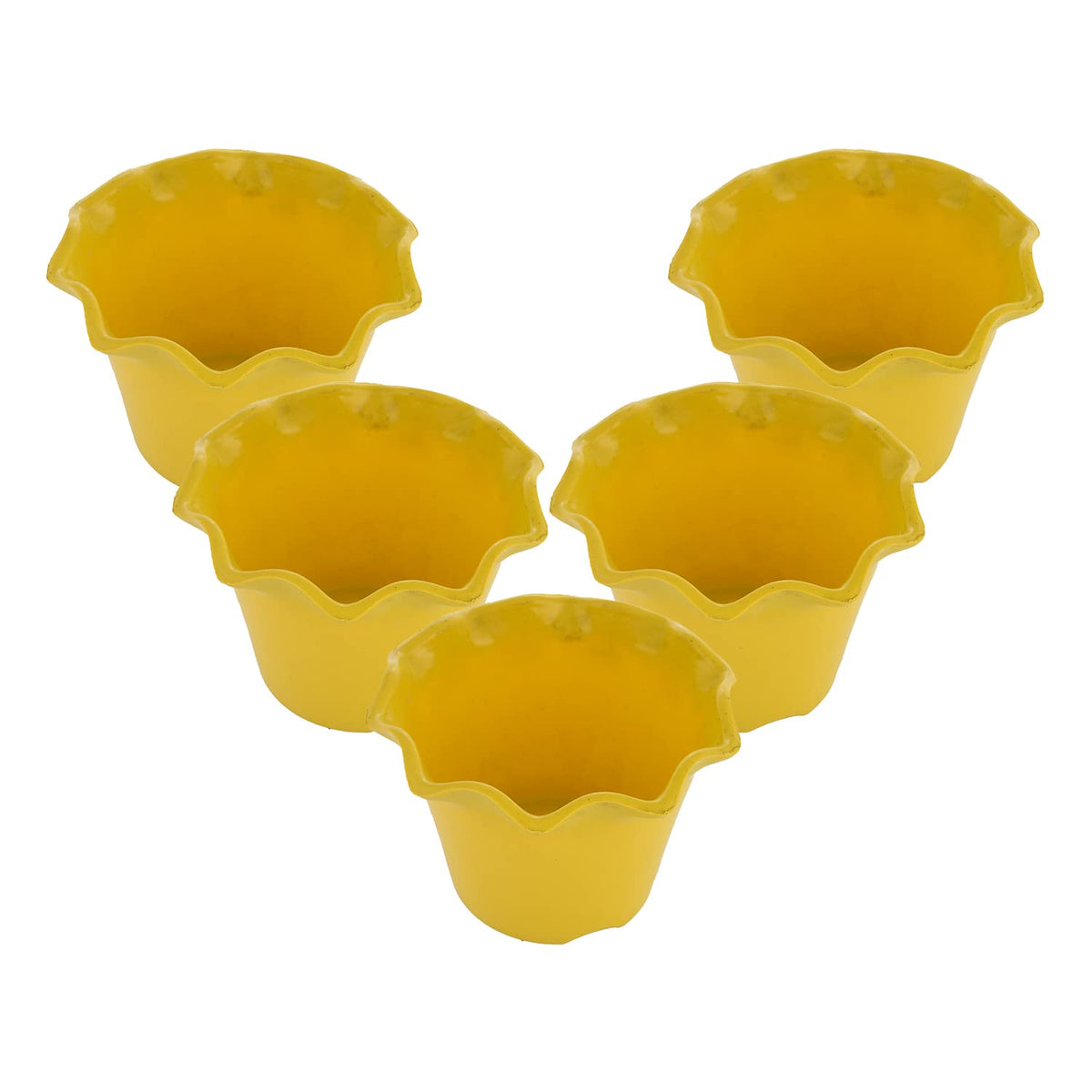 Kuber Industries Blossom Flower Pot|Durable Plastic Flower Pot|Gamla with Drain Holes for Home Décor|Balcony|Garden|8 Inch|Pack of 5 (Yellow)