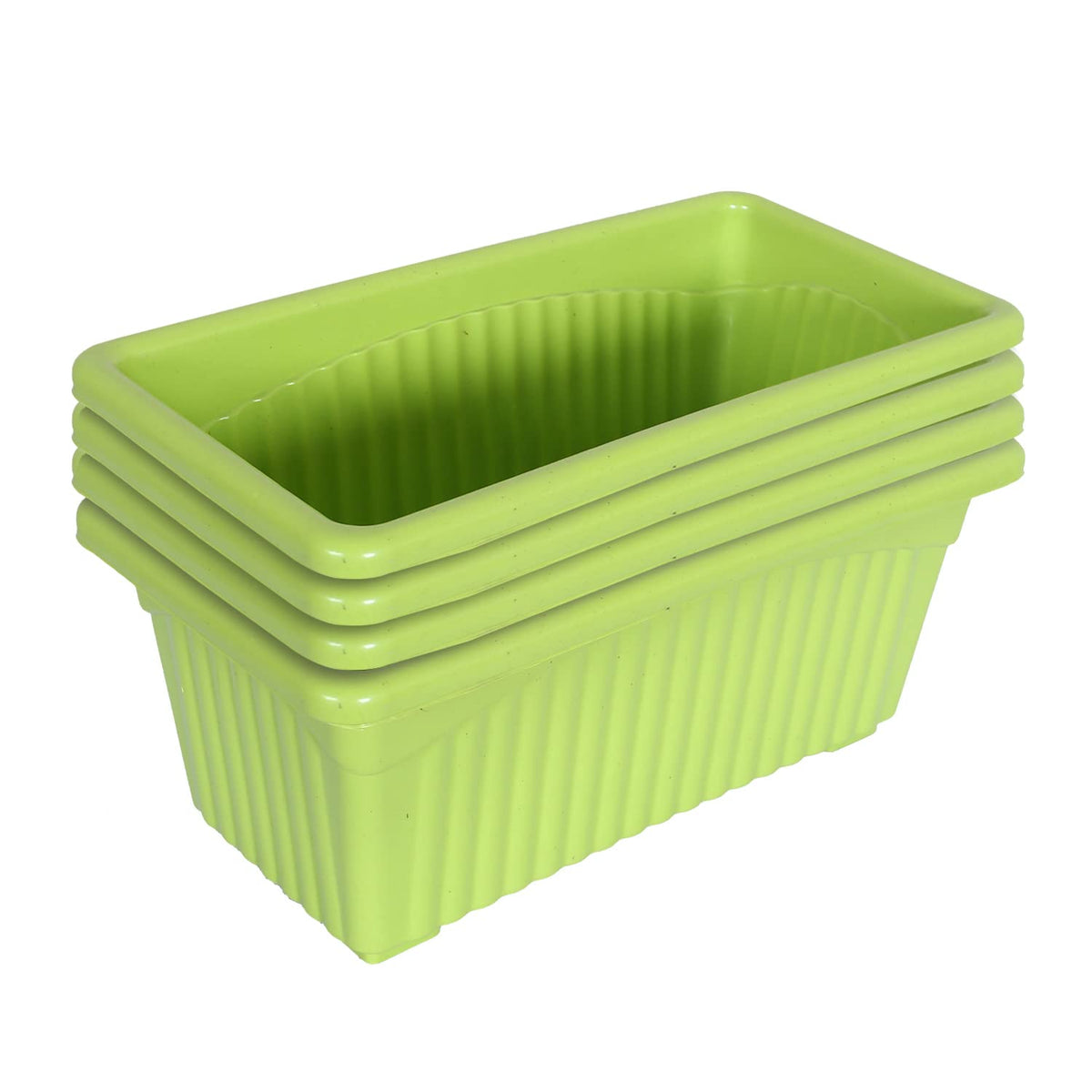 Kuber Industries Rectangular Jupiter Plastic Window Pot|Flower Planter for Home & Balcony,Garden 14 Inches Pack of 4 (Green)