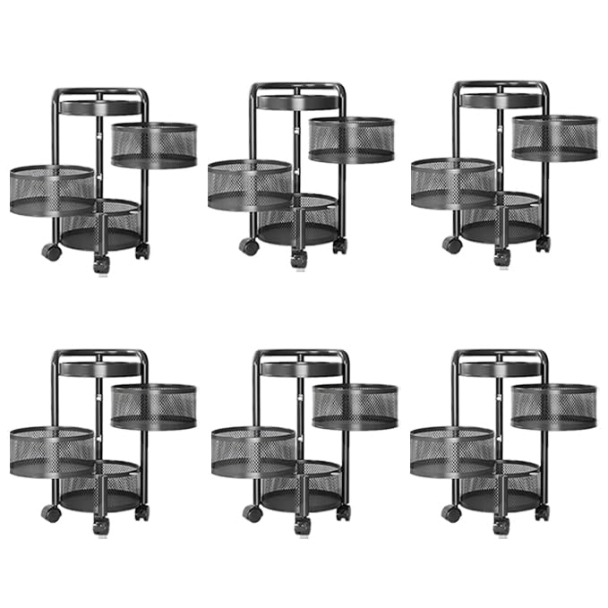 Kuber Industries 3-Layer Kitchen Trolley | 360? Rotating Storage Rack | Round Storage Rack with Wheels | Fruit and Vegetable Storage for Kitchen | Pack of 6 | (Black)