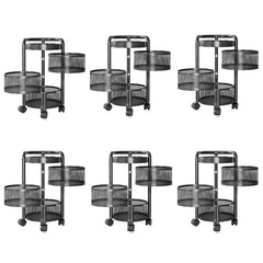 Kuber Industries 3-Layer Kitchen Trolley | 360? Rotating Storage Rack | Round Storage Rack with Wheels | Fruit and Vegetable Storage for Kitchen | Pack of 6 | (Black)