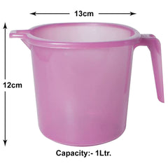 Heart Home Tranasparent Small Multiuses Lightweight, Unbreakable Strong Plastic Bathroom Mug, 1 Litre- Pack of 4 (Pink)-50HH0812