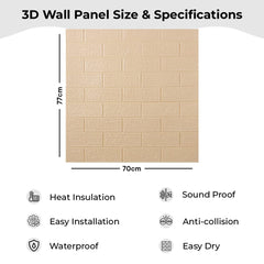 Kuber Industries Foam Brick Pattern 3D Wallpaper for Walls | Soft PE Foam| Easy to Peel, Stick & Remove DIY Wallpaper | Suitable on All Walls | Pack of 2 Sheets, 70 cm X 77 cm