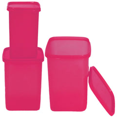 Heart Home Multiuses BPA Free Leak Proof, Dishwasher/Freezer Safe Plastic Storage Container with Lid, 3000ml, 2000ml & 1000ml, Set of 3 (Pink)-50HH01724