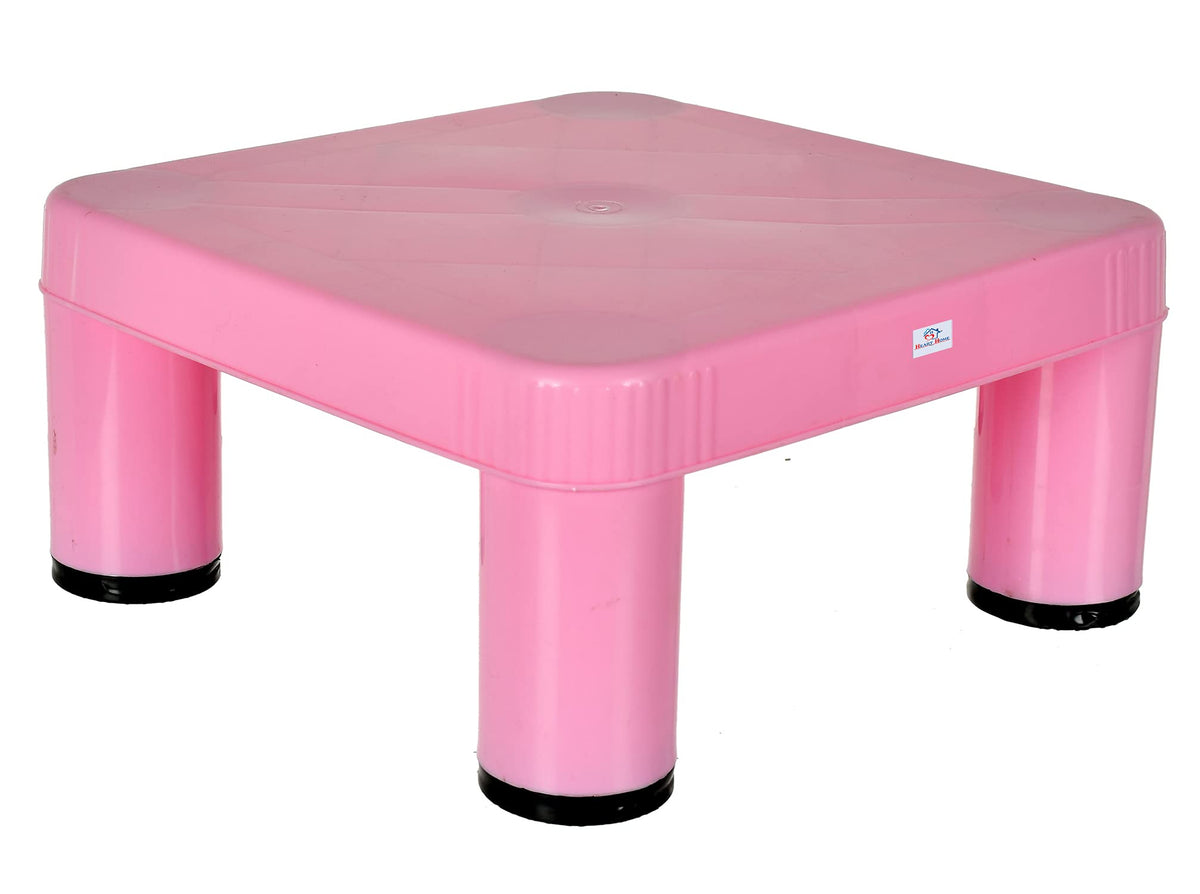 Heart Home Large Portable,Lightweight, Comfortable Square Plastic Seating Stool/Patla for Home, Bathroom, Kitchen (Pink)