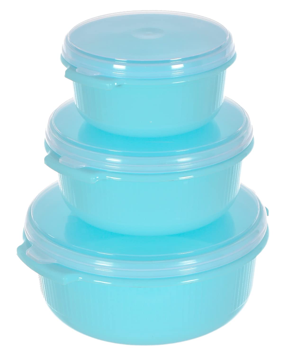 Kuber Industries Food Grade, Microwave & Freezer Safe Plastic Bowls, Food Storage Container Set with Lid, Set of 3 (3200ml, 1800ml, 1000ml) (Blue)-46KKM0146, Standard