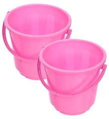 Kuber Industries Bucket|Plastic Bucket for Bathroom|Bucket for Bathing|Unbreakable Bucket with Handle|16 Liter|Pack of 2 (Pink)