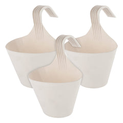 Kuber Industries Hanging Flower Pot|Single Hook Plant Container|Durable Plastic Glossy Finish Pots for Home|Balcony|Garden|9 Inch|Pack of 3 (White)