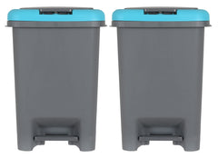 Kuber Industries Portable 6.5 Ltr Plastic Push And Pedal Dustbin With Lid Garbage Bins for Home Office,Set of 2 (Grey & Blue)