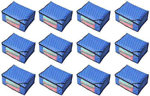 Kuber Industries 12 Piece Designer Non Woven Saree Cover Set, Blue