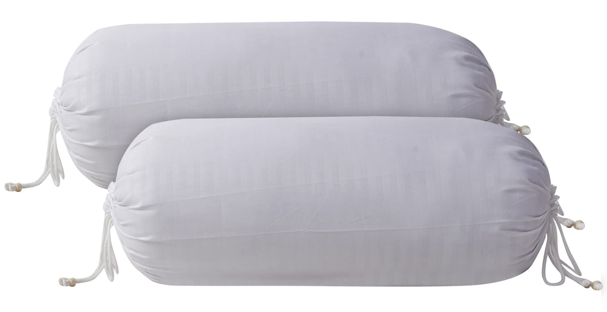 Heart Home Linning Design Cotton Bolster Cover- Set of 2, 16"x32" (White)-44HH0165