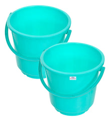 Heart Home Bucket|Plastic Bucket for Bathroom|Bucket for Bathing|Unbreakable Bucket with Handle|16 Liter|Pack of 2 (Green)