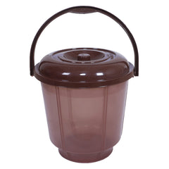 Kuber Industries Colorful Homeware Bucket| Plastic Bucket|Transparent Bucket with Lid & Handle for Bathroom,Home Use,13 Litre (Brown)