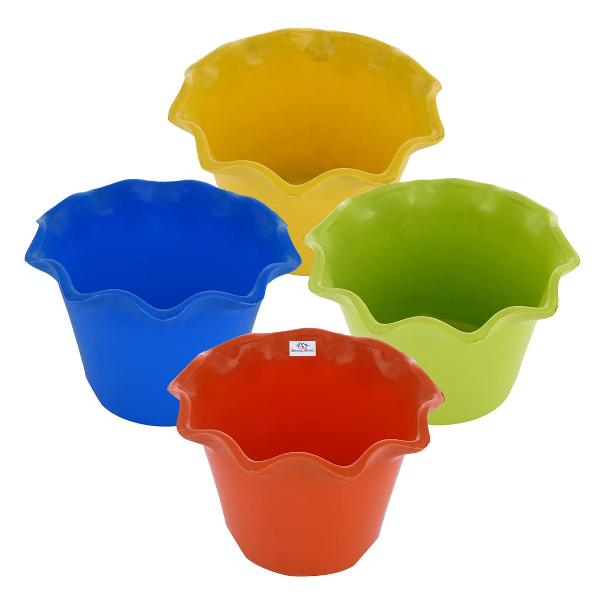 Heart Home Blossom Flower Pot|Durable Plastic Flower Pot|Gamla with Drain Holes for Home Décor|Balcony|Garden|8 Inch|Pack of 4 (Multicolor)