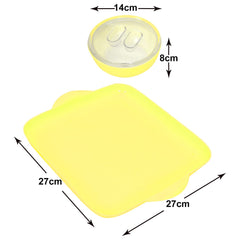 Heart Home Food Grade Microwave Safe Plastic 1 Square Tray & 4 Bowls Set with Silicon Rubberized Ring Lid (Green)-50HH01376