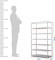 Kuber Industries Shoe Rack|Non-Woven 6 Shelves Shelf|Foldable Storage Rack Organizer for Shoe, Books (Grey)