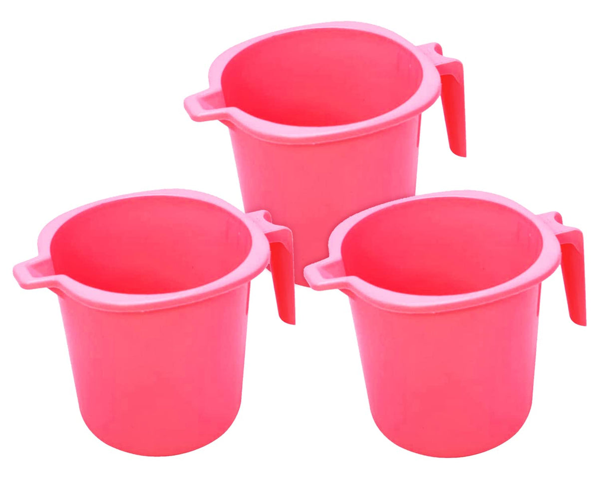 Heart Home Multiuses Square Large Lightweight, Unbreakable Strong Plastic Bathroom Mug, 2 Litre- Pack of 3 (Pink)-50HH0834