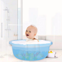 Heart Home Durable Deep Bath Tub|Versatile Short Livestock Feeding Pan| Plastic Utility Gaint Basin for Baby Bathing,Washing Clothes,26 Litre,Pack of 2 (Sky Blue)