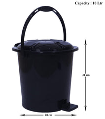 Kuber Industries Durable Plastic Pedal Dustbin|Waste Bin|Trash Can For Kitchen & Home With Handle,10 Litre,Pack of 2 (Sky Blue & Black)