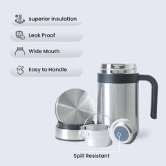Homestic Stainless Steel Vacuum Insulated Travel Mug with Lid 420 ML (Silver)