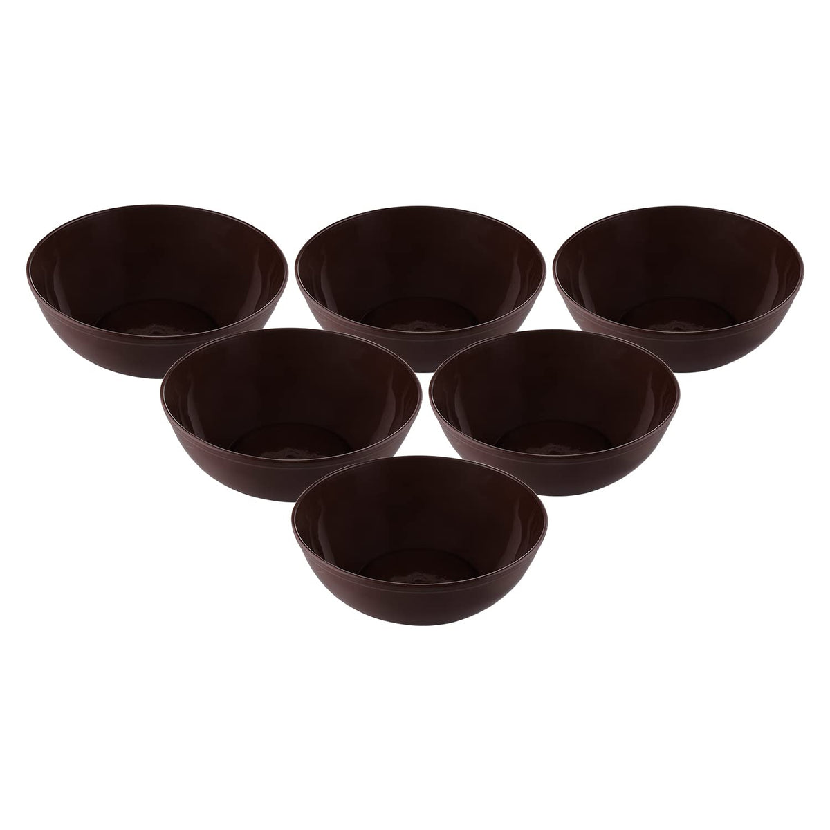 Kuber Industries Bowls|Plastic Dishwasher Safe Bowl|Serving Bowls|Bowls for Kitchen|Microwave Safe Bowls for Salad|Soup|Pasta|500 ML|Pack of 6 (Brown)