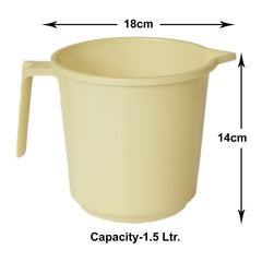Kuber Industries Plastic Lightweight, Unbreakable Bathroom Mug 1.5 Litre (Cream, Pack of 3)