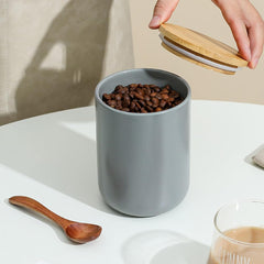 Homestic Ceramic Jar | Food Storage Jar | Kitchen Storage Jar | Round Jar for Home | Sugar Storage Jar | Airtight Bamboo Lid | YX06-M-GY | 800 ML | Gray
