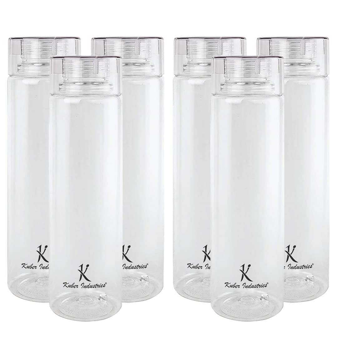 Heart Home BPA Free Plastic Water Bottles | Breakproof, Leakproof, Food Grade PET Bottles | Water Bottle for Kids & Adults | Plastic Bottle Set of 6 |Natural