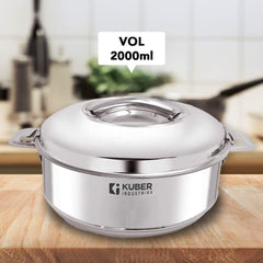 Kuber Industries Stainless Steel Casserole/Hot Pot/Chapati Box I 2000 ML |Elegant Chapati Box with Easy Lock Mechanism | Garam Puri & Roti Hot Box I Double Walled Heat Retention for upto 8 hrs I Heavy Duty Gauge