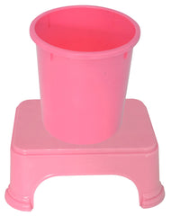 Kuber Industries 2 Pieces Plastic Bathroom Dustbin & Stool Set (Pink)