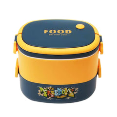 Kuber Industries Insulated Lunch Box With 2 Compartments|100% BPA Free, Food Grade ABS Plastic|Leakproof & Spill Proof|Dishwasher & Microwave Safe Lunch Box|1450 ML|HX0043343|Yellow & Blue