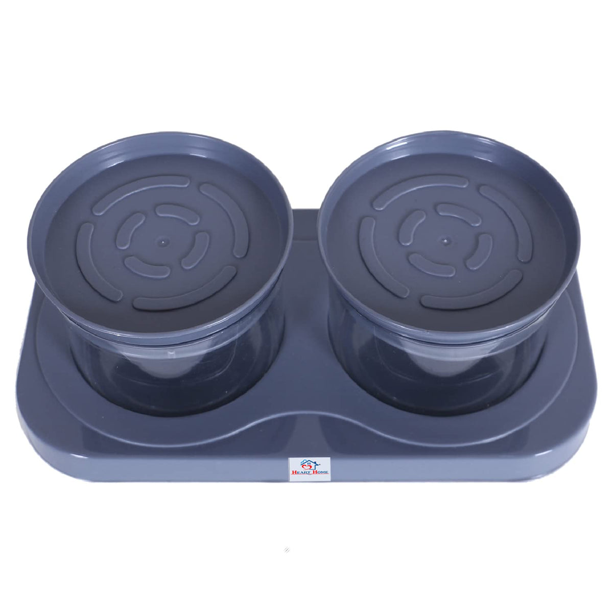 Heart Home 2 Containers & Tray Set|Unbreakable Plastic Snackers,Cookies,Nuts Serving Tray|Airtight Containers with Lid,350 ml (Gray)