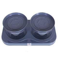 Heart Home 2 Containers & Tray Set|Unbreakable Plastic Snackers,Cookies,Nuts Serving Tray|Airtight Containers with Lid,350 ml (Gray)