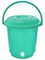 Kuber Industries Multipurposes Plastic Bucket with Lid & Tap System for Home Cleaning & Save Water, 18Ltr. Pack of 2 (Green)