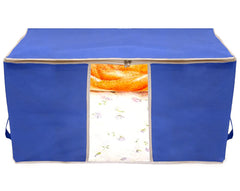 Kuber Industries Foldable Non Woven Clothes Storage Bag Wardrobe Organizer Underbed Bag With Tranasparent Window- Pack of 3 (Blue)-HS43KUBMART26723