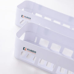 Kuber Industries Bathroom & Kitchen Organizer | Durable & Non-Toxic | Self-Adhesive | Drainage Holes | Multipurpose Set of Storage Racks & Shelves | Pack of 2 | White