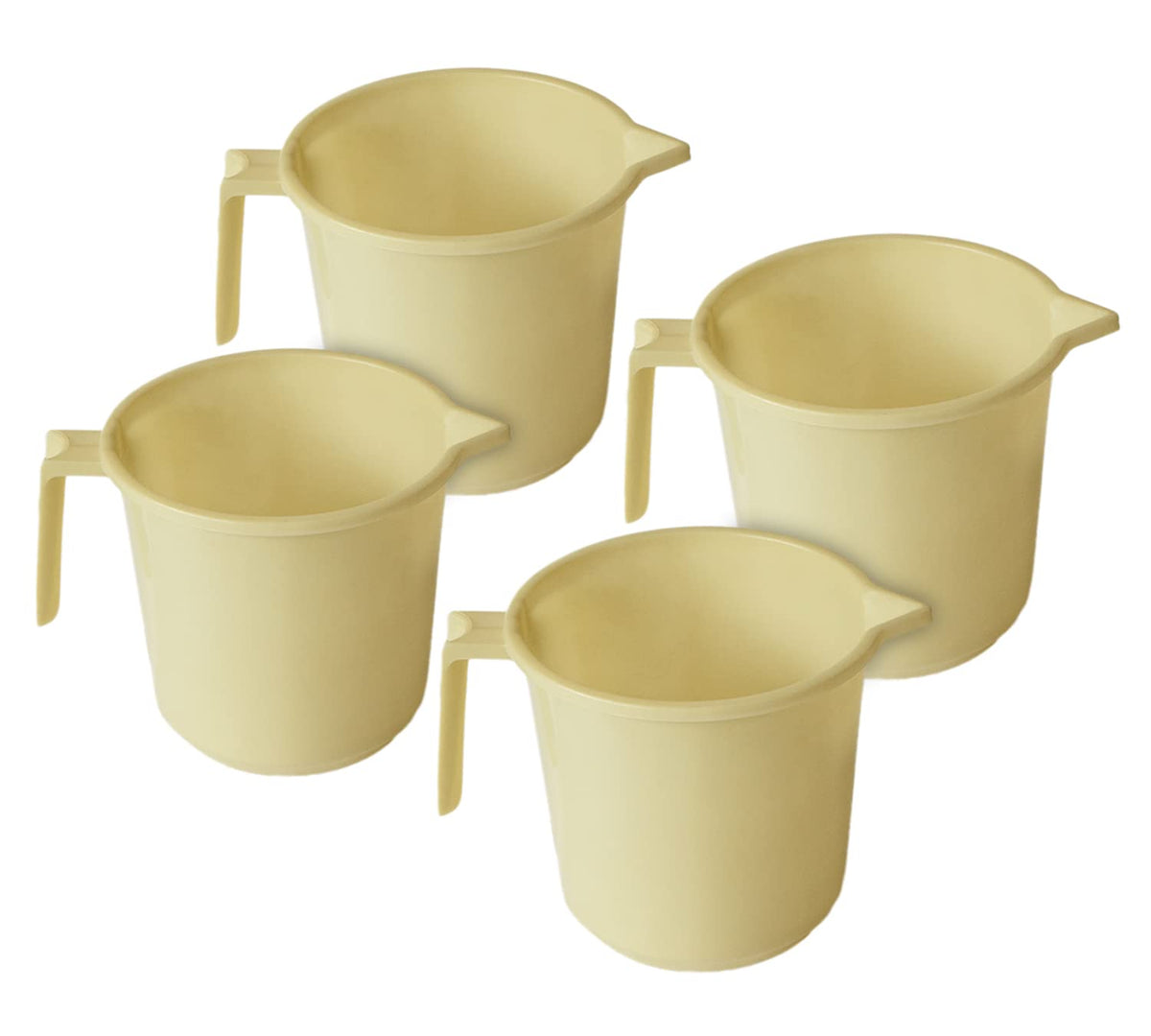 Kuber Industries Plastic Lightweight, Unbreakable Bathroom Mug 1.5 Litre (Cream, Pack of 4)