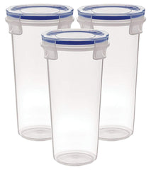 Kuber Industries Virgin Plastic Klick Big Glass 3 Piece Transparent Tumbler/airtight Container Leakproof Storage with Lid 500ml (White)