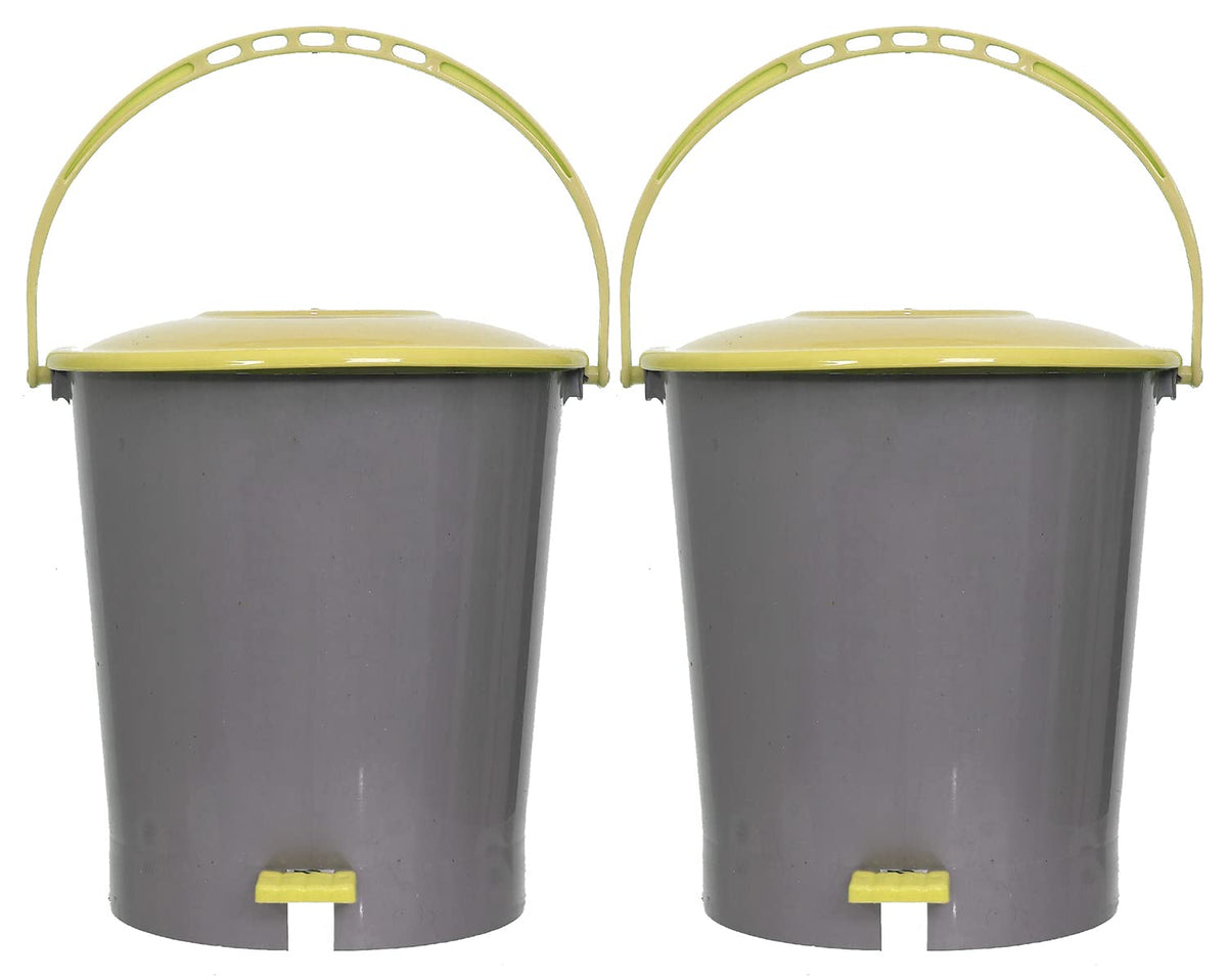 Kuber Industries Plastic Pedal Dustbin/Wastebin With Handle, 10 Liter- Pack of 2 (Grey & Green)-47KM0967