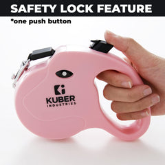 Kuber Industries Retractable Dog for Walking Jogging Training Leash for Small & Medium Dogs with Polyester Tape with Hand Grip and One Button Brake & Lock - Pink