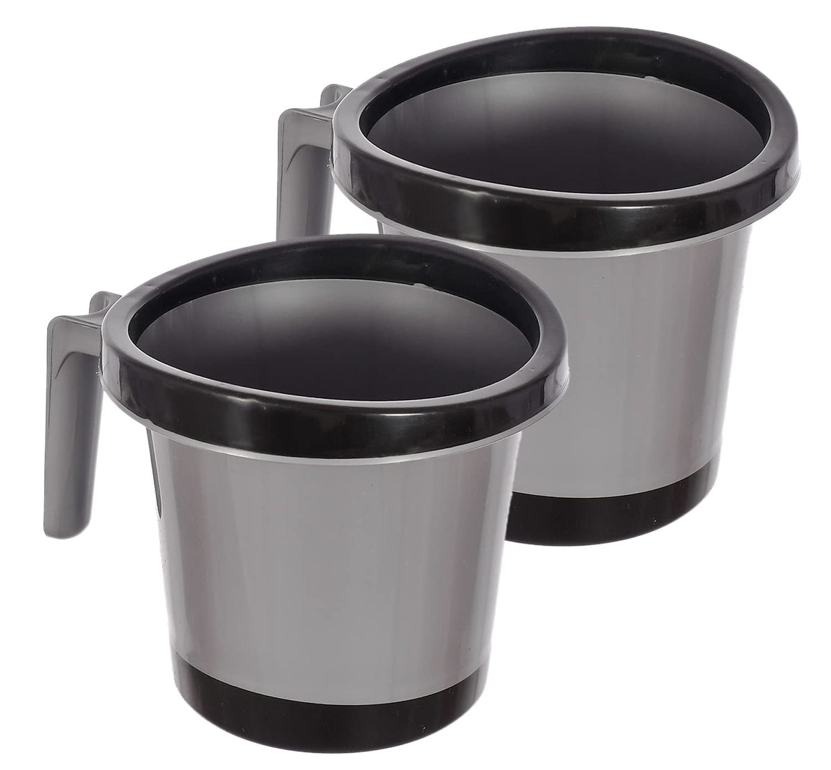 Kuber Industries Plastic Bathroom Mug 1 Litre Pack of 2 (Black)-46KM0257, Standard