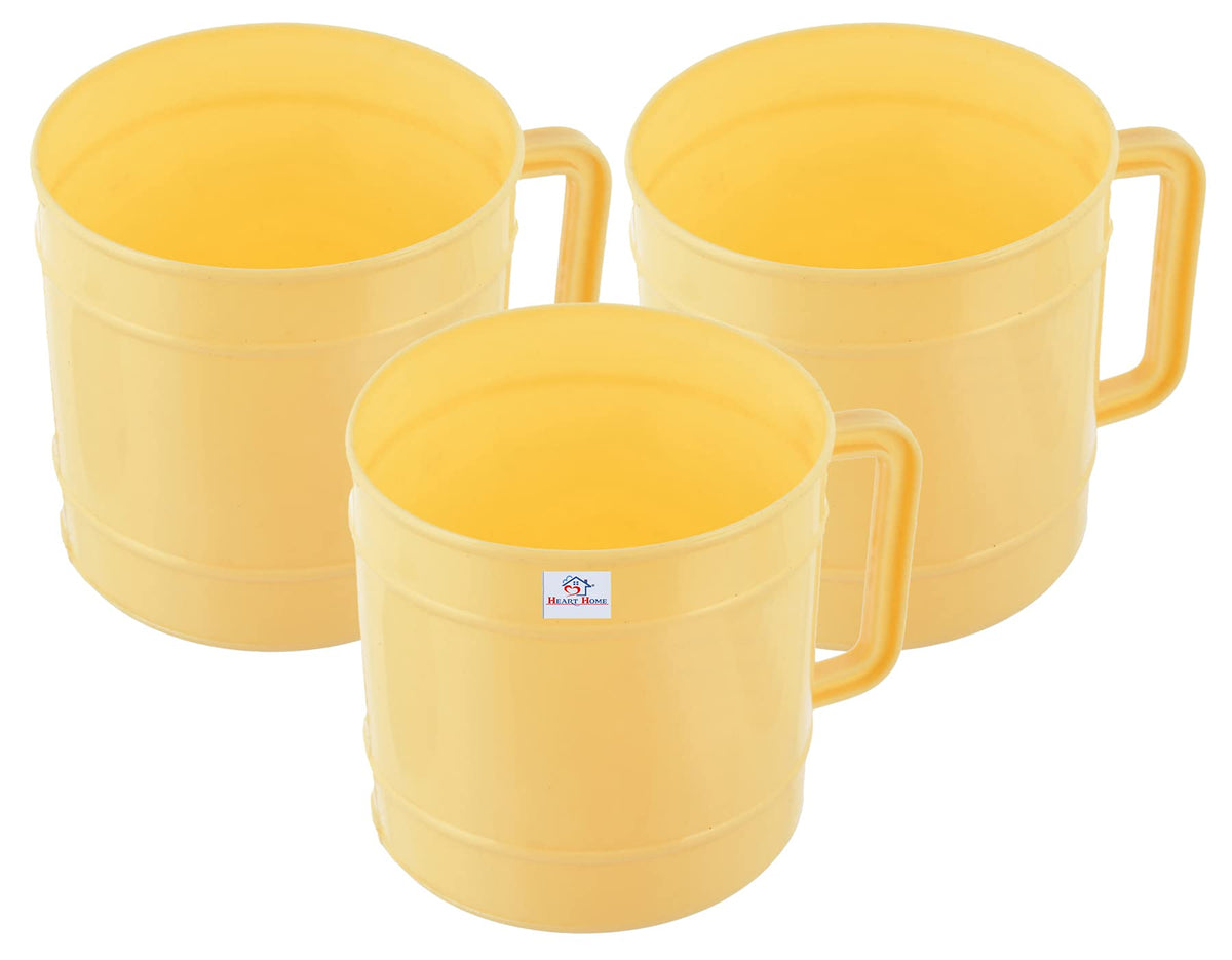 Heart Home Light Weight, Durable Plastic Bathing Mug for Bathroom Bath Accessory, 1 Ltr., Pack of 3 (Cream)