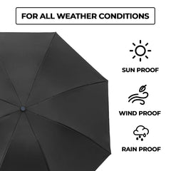 Kuber Industries 3 Fold Manual Umbrella | Windproof, Sunproof & Rainproof | With Polyester Canopy, Sturdy Steel Shaft & Wrist Straps | Easy to Hold & Carry | Umbrella for Women, Men & Kids | Black
